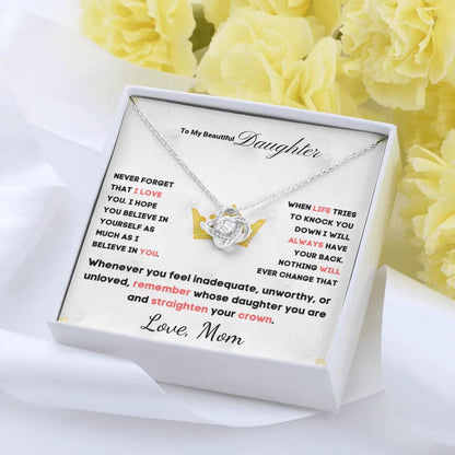 To My Daughter... Love Knot necklace w/ personalized Message Card