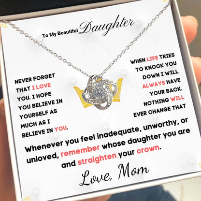 To My Daughter... Love Knot necklace w/ personalized Message Card