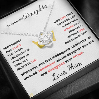 To My Daughter... Love Knot necklace w/ personalized Message Card