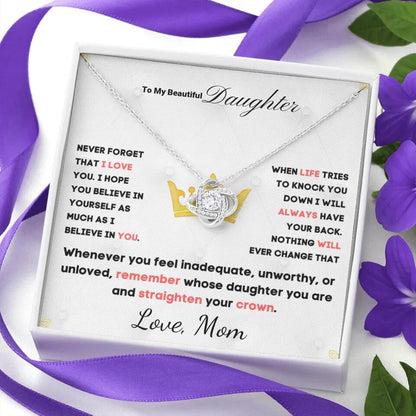 To My Daughter... Love Knot necklace w/ personalized Message Card