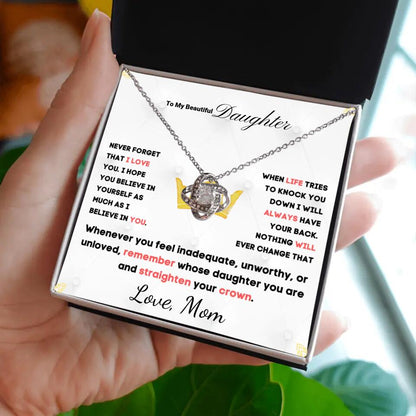 To My Daughter... Love Knot necklace w/ personalized Message Card