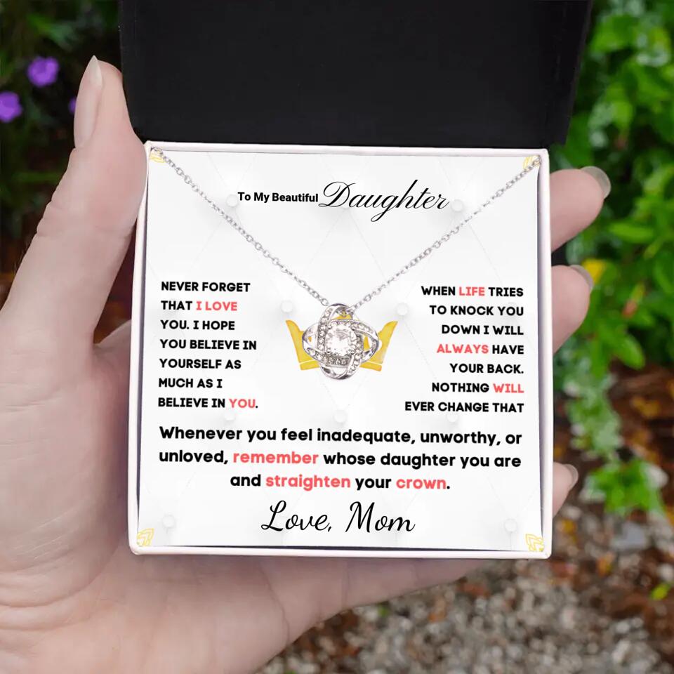 To My Daughter... Love Knot necklace w/ personalized Message Card