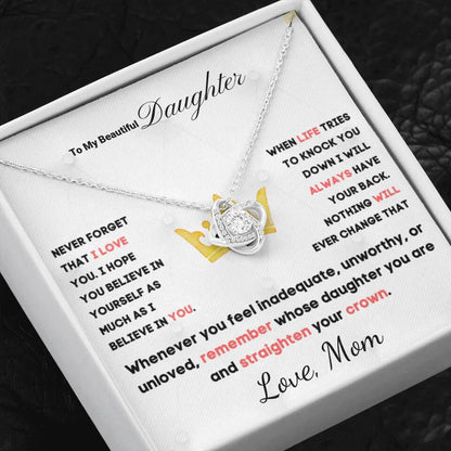 To My Daughter... Love Knot necklace w/ personalized Message Card