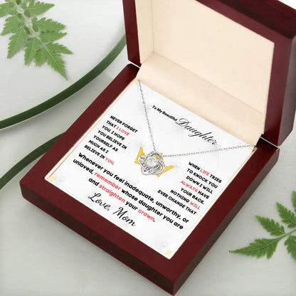 To My Daughter... Love Knot necklace w/ personalized Message Card