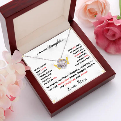 To My Daughter... Love Knot necklace w/ personalized Message Card