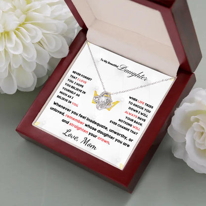 To My Daughter... Love Knot necklace w/ personalized Message Card