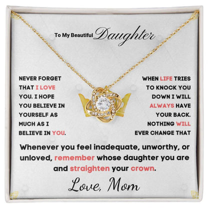 To My Daughter... Love Knot necklace w/ personalized Message Card