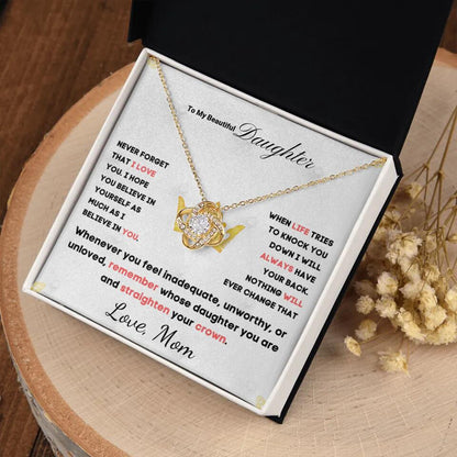 To My Daughter... Love Knot necklace w/ personalized Message Card