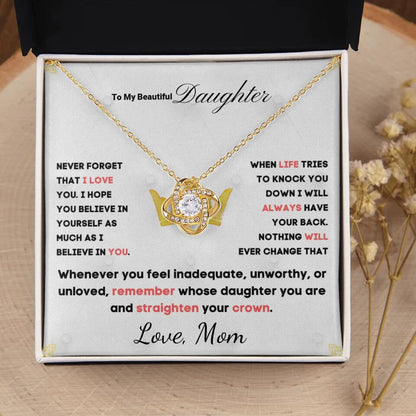 To My Daughter... Love Knot necklace w/ personalized Message Card