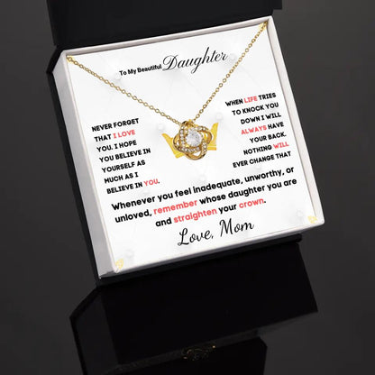 To My Daughter... Love Knot necklace w/ personalized Message Card