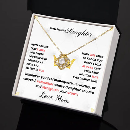 To My Daughter... Love Knot necklace w/ personalized Message Card