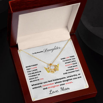 To My Daughter... Love Knot necklace w/ personalized Message Card