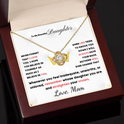 To My Daughter... Love Knot necklace w/ personalized Message Card