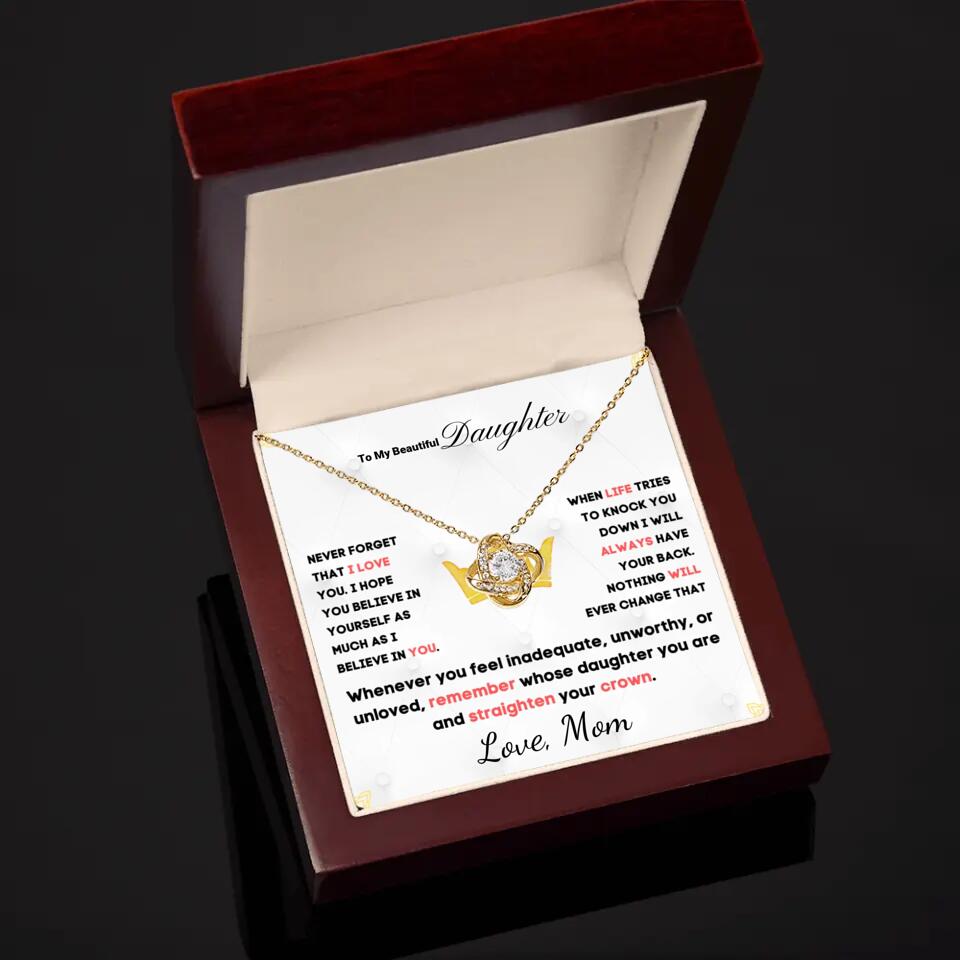 To My Daughter... Love Knot necklace w/ personalized Message Card