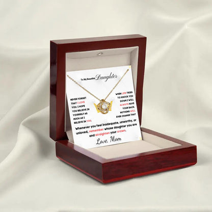 To My Daughter... Love Knot necklace w/ personalized Message Card