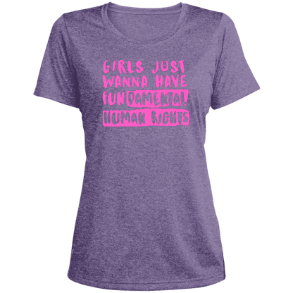 Girls Just Want To Have Fun... Ladies' Heather Scoop Neck Performance Tee